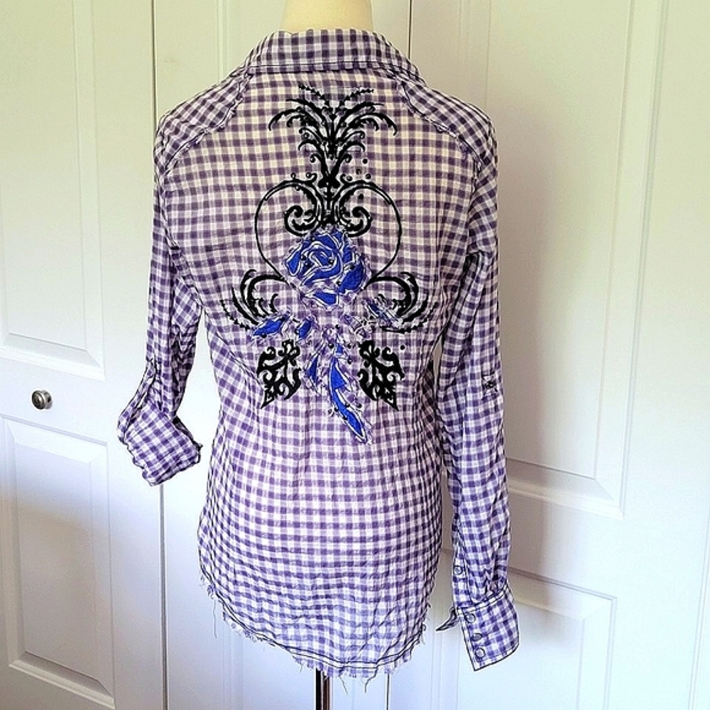 ROAR Buffalo Check Button Down Shirt NWOT Embroidered Design w/Studded Pockets